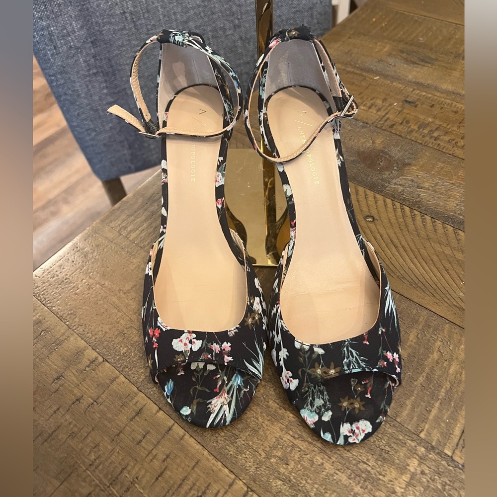 Anthropologie Black Floral Women's Heels